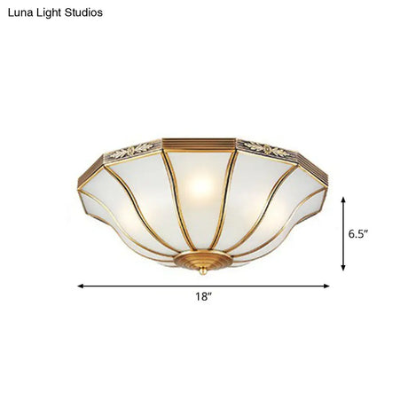 Opaline Glass Bell Shaped Flush Mount Ceiling Light In Brass - Traditional Lamp For Corridors