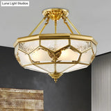 Opaline Glass Brass Semi Flush Mount Ceiling Lamp 3/4 Lights Faceted Dome Country Print 14’/18’