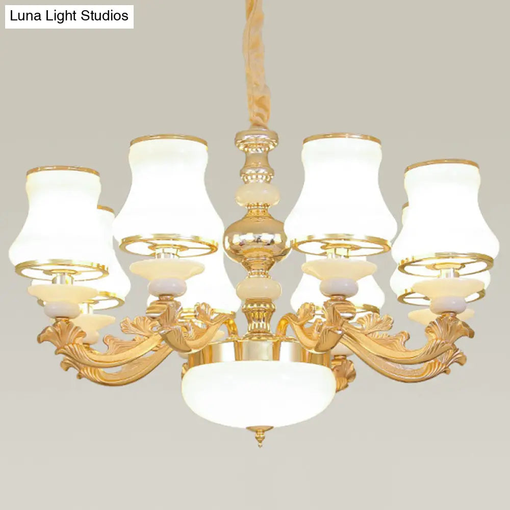 Opaline Glass Curved Chandelier - Elegant Ceiling Suspension Lamp For Living Room