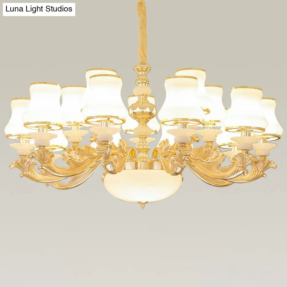 Opaline Glass Curved Chandelier - Elegant Ceiling Suspension Lamp For Living Room