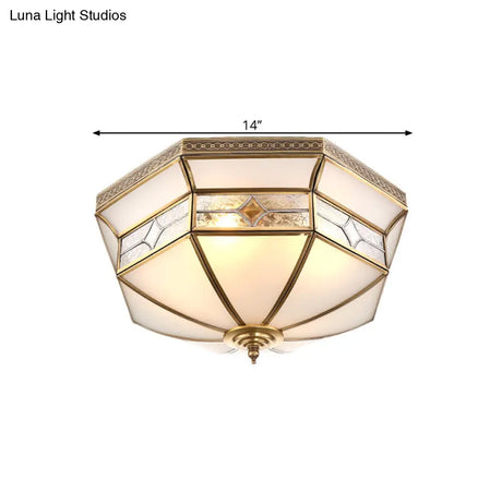 Opaline Glass Dome Ceiling Flush Light With Brass Finish - 3/4 - Light 14’/18’ Warehouse Style