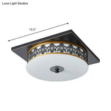 Opaline Glass Led Ceiling Light Fixture In Traditional Black Drum Design - 12’/16’/19.5