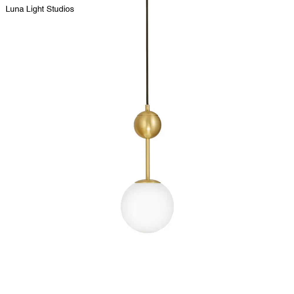 Opaline Glass Minimalist Pendant Ball Bedside Light Brass Suspension - 1-Light