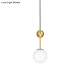 Opaline Glass Minimalist Pendant Ball Bedside Light Brass Suspension - 1-Light