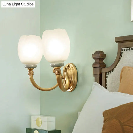 Opaline Glass Petal Wall Lamp: Vintage 1/2-Light Sconce In Brass For Living Room