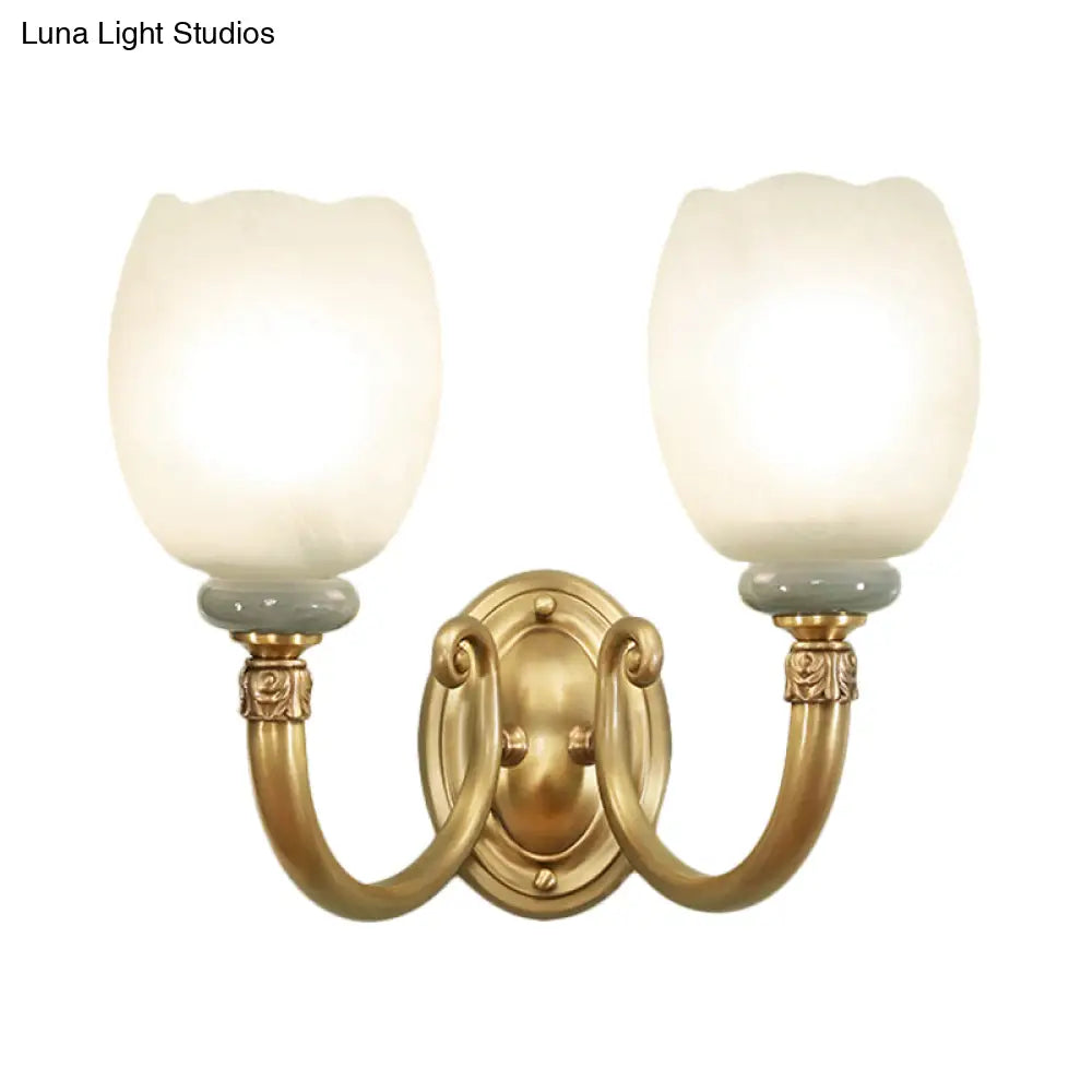 Opaline Glass Petal Wall Lamp: Vintage 1/2-Light Sconce In Brass For Living Room
