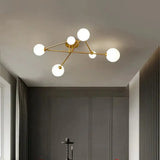 Opaline Glass Semi-Mount Ceiling Lamp In Gold For Living Room 6 /