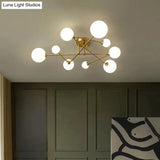 Opaline Glass Semi-Mount Ceiling Lamp In Gold For Living Room