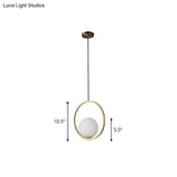 Opaque Glass Ball Ceiling Suspension Brass Drop Pendant With Metal Ring / 10.5 Lighting