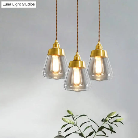 Opulent Multi Light Pendant - Elegant Gold Finish Clear Glass Tapered Design 2/3 Heads Round/Linear
