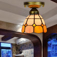 Orange Art Glass Ceiling Lamp - Tiffany Style Grid Bowl Mount For Bathroom 8’/6’ Width / 6’