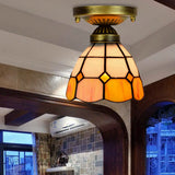 Orange Art Glass Ceiling Lamp - Tiffany Style Grid Bowl Mount For Bathroom 8’/6’ Width / 6’