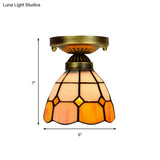 Orange Art Glass Ceiling Lamp - Tiffany Style Grid Bowl Mount For Bathroom 8’/6’ Width