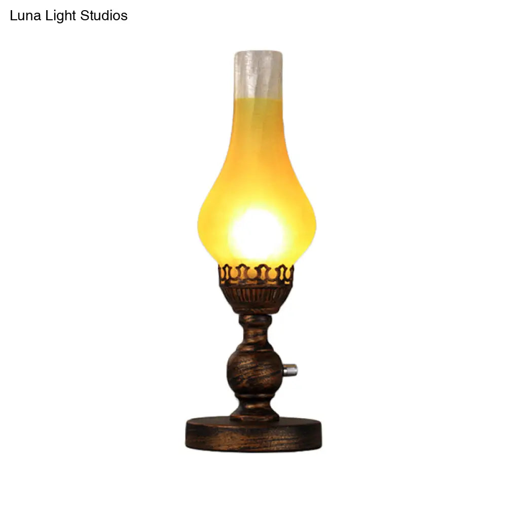 Orange/Clear Crackle Glass Desk Lighting With Iron Base - Industrial Vase Table Light For Bedroom