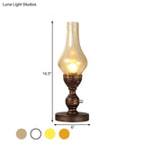 Orange/Clear Crackle Glass Desk Lighting With Iron Base - Industrial Vase Table Light For Bedroom