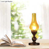 Orange/Clear Crackle Glass Desk Lighting With Iron Base - Industrial Vase Table Light For Bedroom