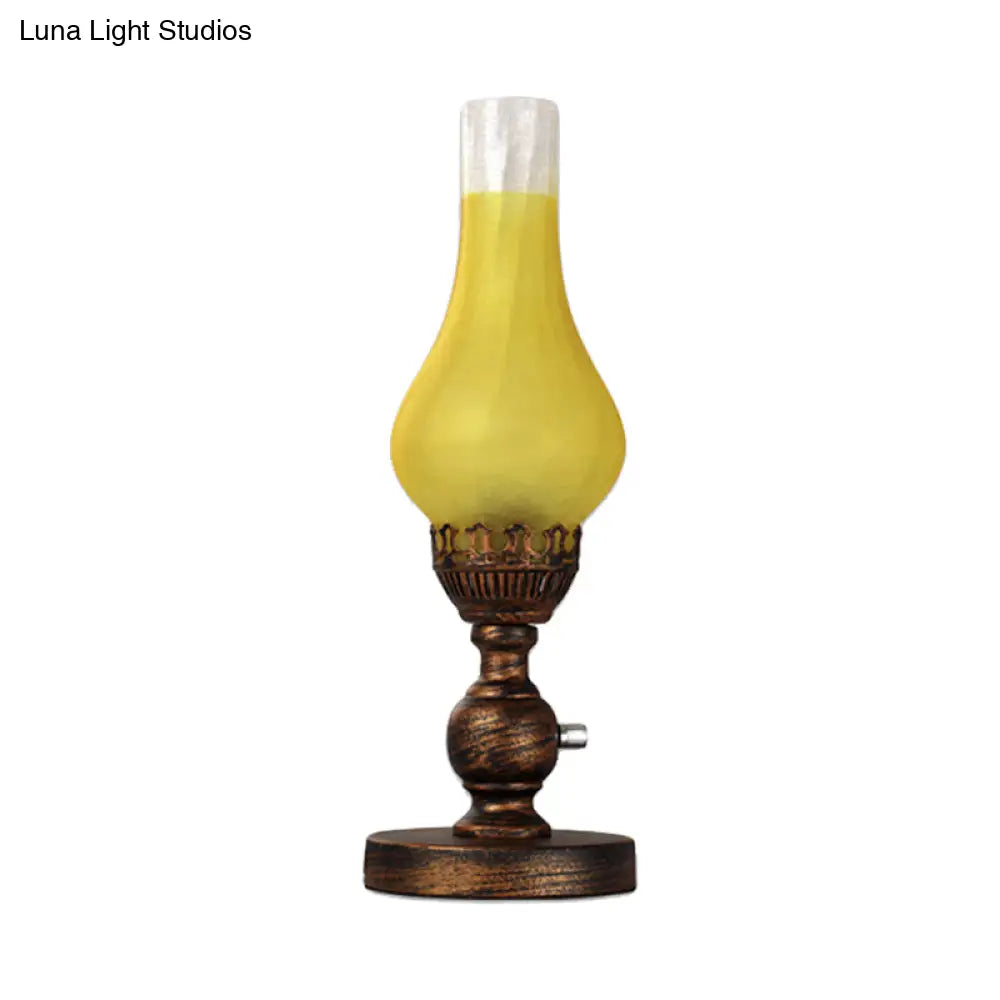 Orange/Clear Crackle Glass Desk Lighting With Iron Base - Industrial Vase Table Light For Bedroom