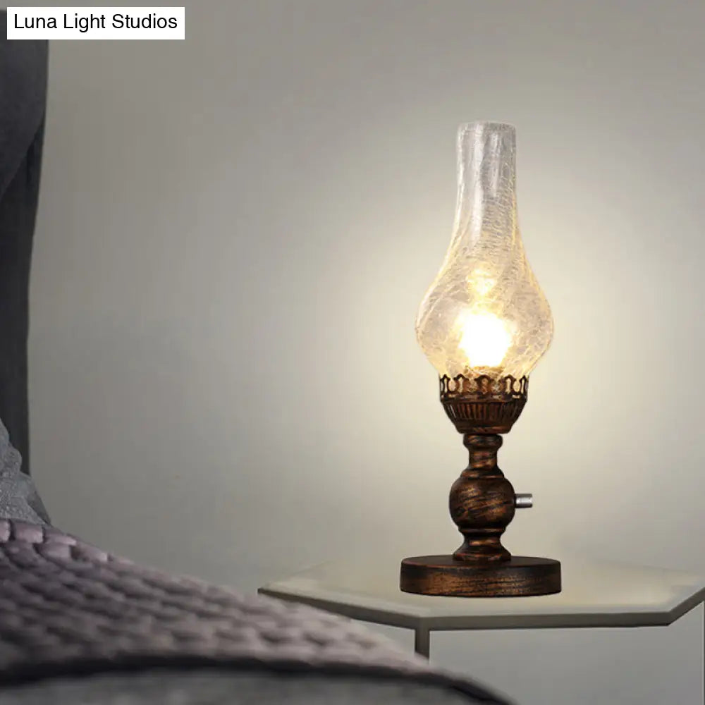 Orange/Clear Crackle Glass Desk Lighting With Iron Base - Industrial Vase Table Light For Bedroom