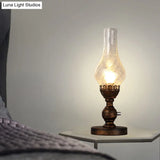 Orange/Clear Crackle Glass Desk Lighting With Iron Base - Industrial Vase Table Light For Bedroom