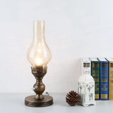 Orange/Clear Crackle Glass Desk Lighting With Iron Base - Industrial Vase Table Light For Bedroom
