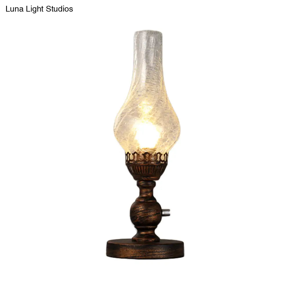 Orange/Clear Crackle Glass Desk Lighting With Iron Base - Industrial Vase Table Light For Bedroom