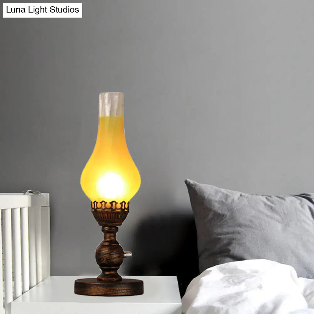 Orange/Clear Crackle Glass Desk Lighting With Iron Base - Industrial Vase Table Light For Bedroom