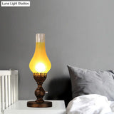 Orange/Clear Crackle Glass Desk Lighting With Iron Base - Industrial Vase Table Light For Bedroom
