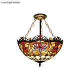 Orange-Purple Stained Glass Semi Flush Ceiling Light - Tiffany Victorian Design For Dining Room