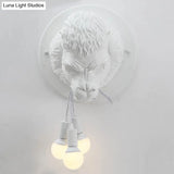 Orangutan Wall Mounted Lamp: Decorative Resin Sconce With 3 Lights For Porch In Black/White