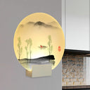 Oriental Led Acrylic Wall Lamp | Circular Mountain Boat Mural White Lighting