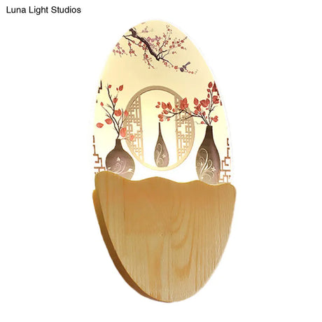 Oriental Led Acrylic Wall Lamp With Blossoms/Lotus Leaf Design - Corridor Mural Light