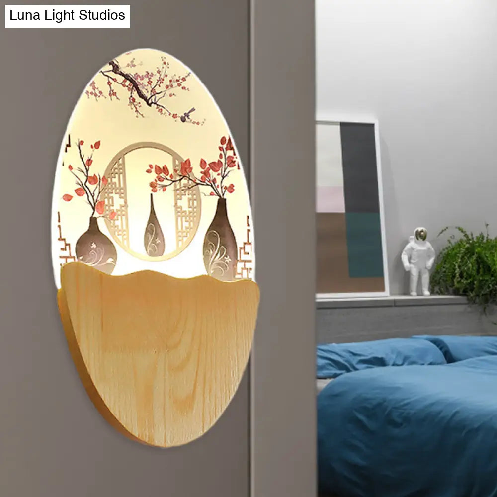 Oriental Led Acrylic Wall Lamp With Blossoms/Lotus Leaf Design - Corridor Mural Light