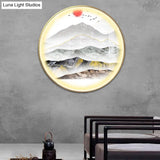 Oriental Led Wall Light With Mountain And Sun Pattern - Gold Mount Fixture