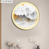 Oriental Led Wall Light With Mountain And Sun Pattern - Gold Mount Fixture