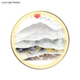 Oriental Led Wall Light With Mountain And Sun Pattern - Gold Mount Fixture