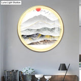 Oriental Led Wall Light With Mountain And Sun Pattern - Gold Mount Fixture