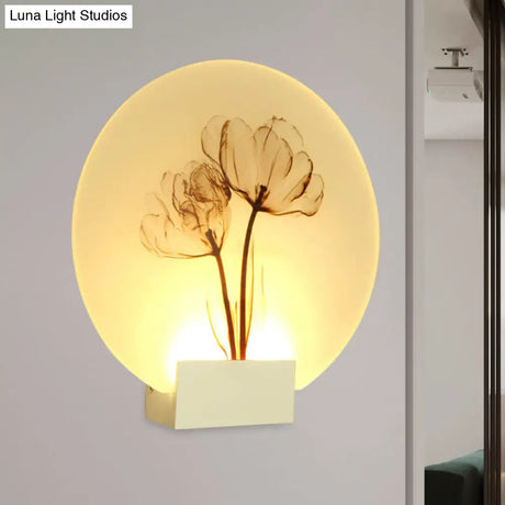 Oriental Style Circular Led Blossoms Wall Lamp - White Acrylic Corridor Lighting