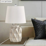 Origami Designed Jar Base 1-Light Beige/White Table Light With Countryside Fabric For Bedroom Night