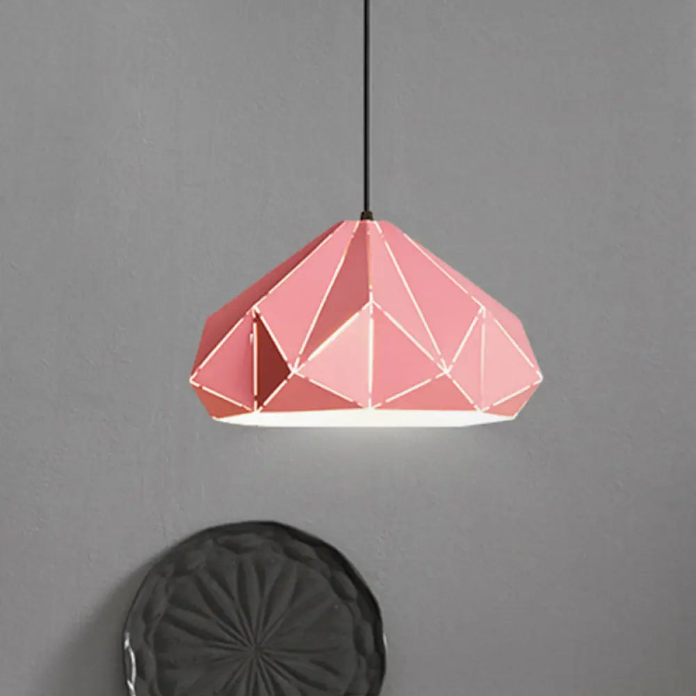 Origami Metal Hanging Pendant Light - Contemporary 1-Light Ceiling In Blue/Pink/Yellow Pink