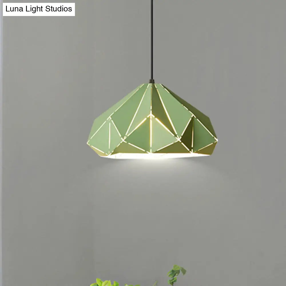 Origami Metal Hanging Pendant Light - Contemporary 1-Light Ceiling In Blue/Pink/Yellow