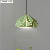 Origami Metal Hanging Pendant Light - Contemporary 1-Light Ceiling In Blue/Pink/Yellow