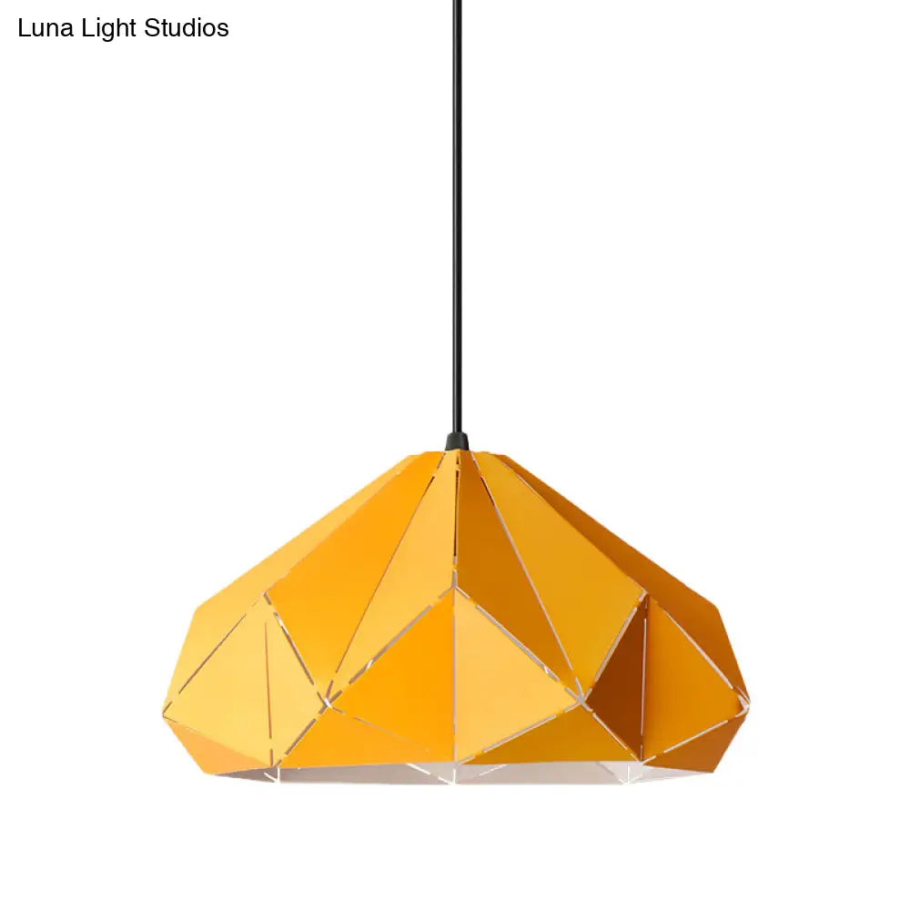 Origami Metal Hanging Pendant Light - Contemporary 1-Light Ceiling In Blue/Pink/Yellow