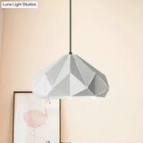 Origami Metal Hanging Pendant Light - Contemporary 1-Light Ceiling In Blue/Pink/Yellow