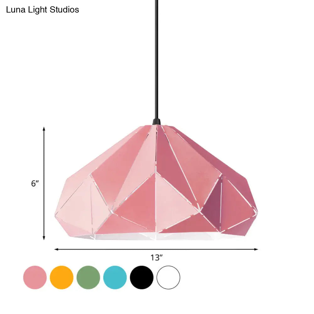 Origami Metal Hanging Pendant Light - Contemporary 1-Light Ceiling In Blue/Pink/Yellow