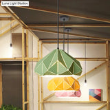 Origami Metal Hanging Pendant Light - Contemporary 1-Light Ceiling In Blue/Pink/Yellow