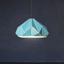 Origami Metal Hanging Pendant Light - Contemporary 1-Light Ceiling In Blue/Pink/Yellow Blue