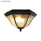 Outdoor Geometric Flush Light With Seeded Glass Shades - Traditional Black Ceiling Fixture For