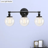 Outdoor Industrial Black Sconce Light With Clear Glass Bubble Shade 3 Lights Fixture