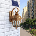 Outdoor Solar Wall Sconce - Lantern Shaped Led Lamp Fixture With Traditional Clear Glass Design