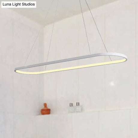 Oval Acrylic Drop Pendant Light - Led Black/White Hanging Ceiling Table Lamp With Dimmable Remote